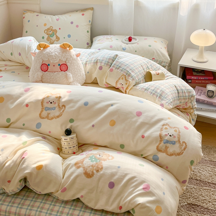 91家纺网 家纺一手货源 找家纺 西引力 2025开春新款全棉印花四件套单被套系列 假日小狗