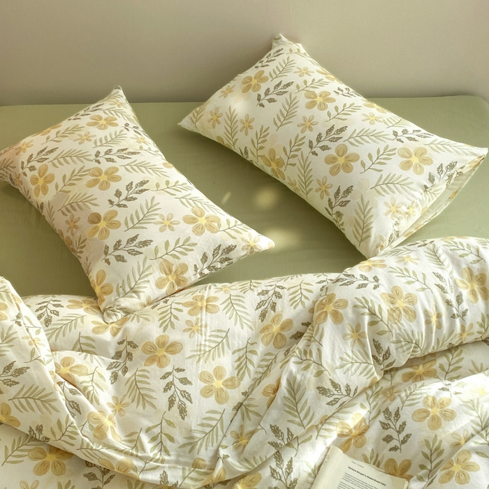 91家纺网 家纺一手货源 找家纺 2025新款A类母婴级有氧全棉纯棉双层纱纯棉印花四件套 场景一 初夏