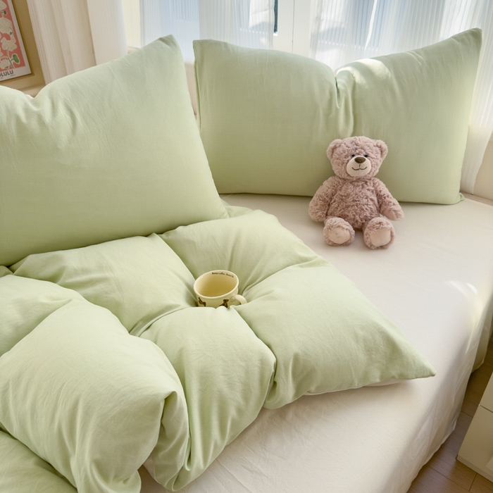 91家纺网 家纺一手货源 找家纺 （总）优佳优品 2024新款亲肤水洗棉纯色四件套