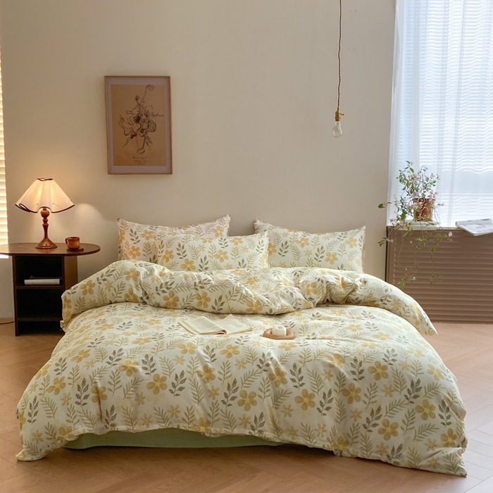 91家纺网 家纺一手货源 找家纺 2025新款A类母婴级有氧全棉纯棉双层纱纯棉印花四件套 场景一 初夏