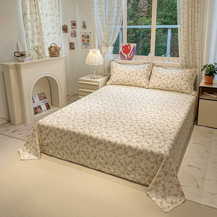 91家纺网 家纺一手货源 找家纺 2025春夏新款全棉花卉系列印花床单 露丝