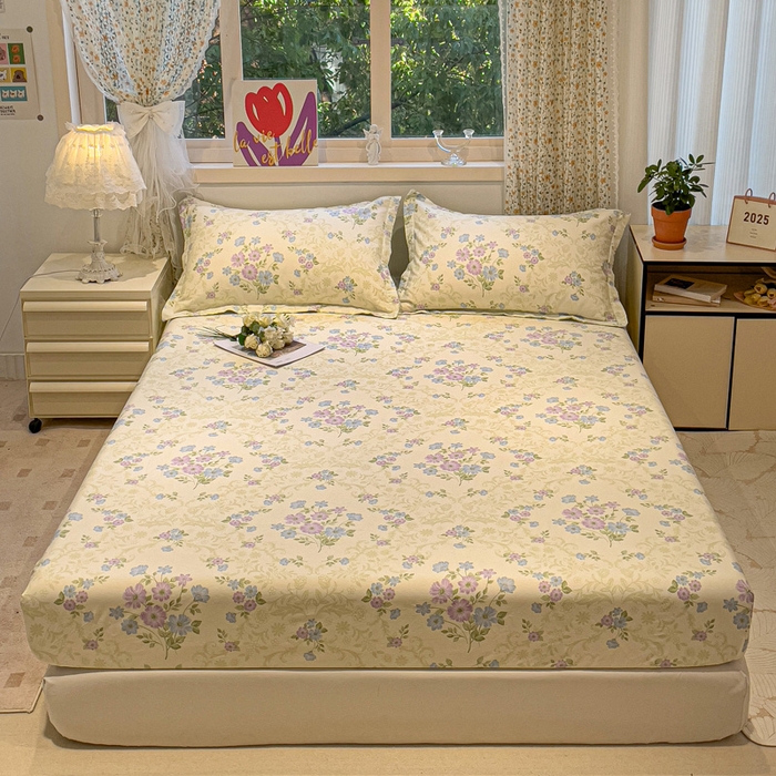 91家纺网 家纺一手货源 找家纺 2025春夏新款全棉花卉系列印花单床笠 岸边花语