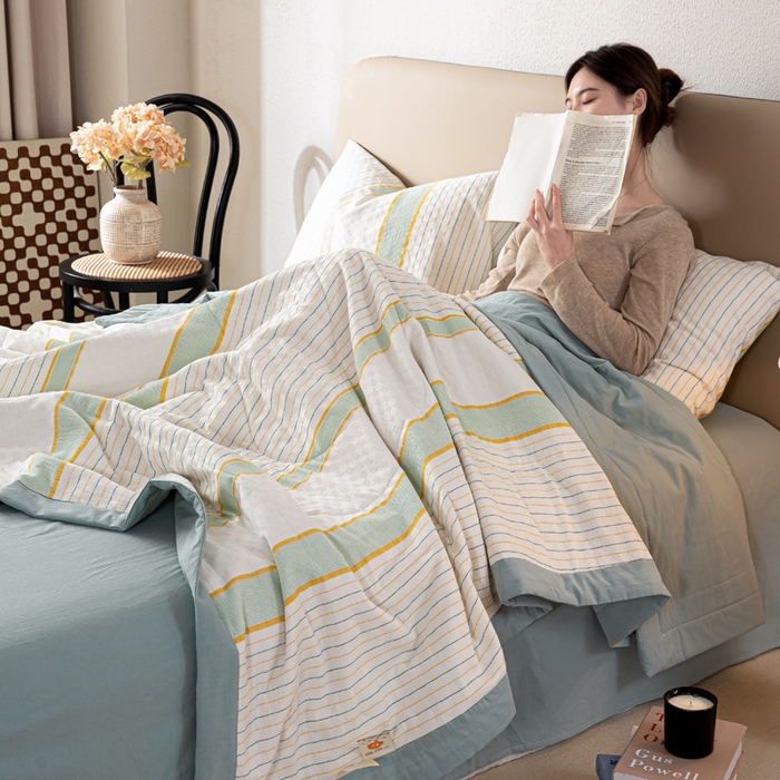 91家纺网 家纺一手货源 找家纺 2025新款全棉水洗棉提花100%棉花被夏凉被纯棉夏被被子被芯 简凝-湖兰