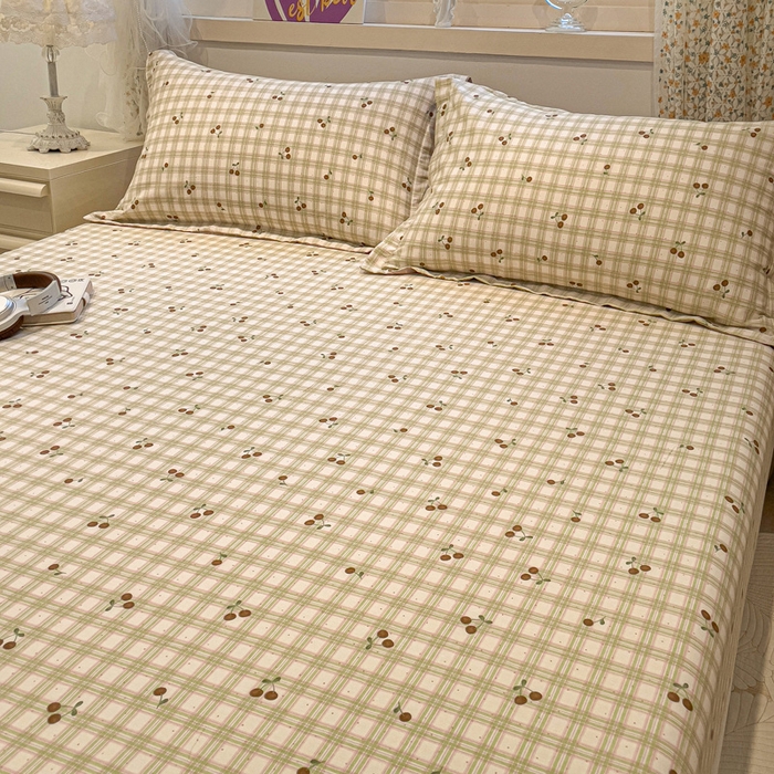 91家纺网 家纺一手货源 找家纺 2025春夏新款全棉花卉系列印花单床笠 酸甜樱桃