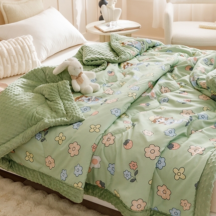 91家纺网 家纺一手货源 找家纺 （买家秀不断货）A类母婴级幼儿园宝宝小被子豆豆绒被子儿童豆豆被大豆被春秋被秋冬被婴童被豆豆毯婴儿盖毯 清新女孩
