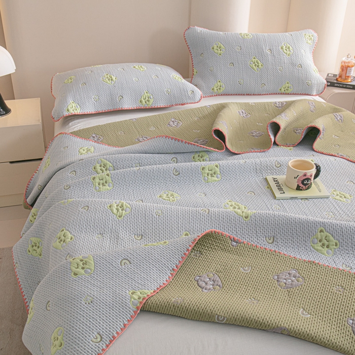 91家纺网 家纺一手货源 找家纺 手艺人2025新款A类宝宝四季全棉提花双面可铺盖床盖榻榻米炕盖炕垫盖毯AC01-AC10 AC06灰