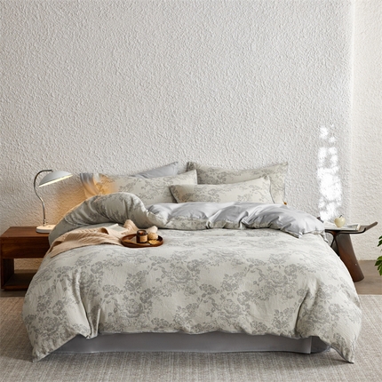 凯磊家纺 2025新款色织提花双层纱四件套 繁花似锦-灰