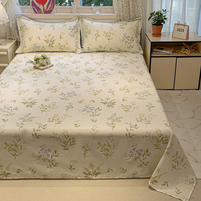 91家纺网 家纺一手货源 找家纺 2025春夏新款全棉花卉系列印花床单 沁园春