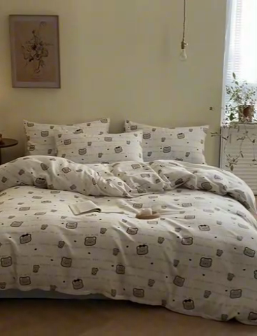 91家纺网 家纺一手货源 找家纺 2025新款A类母婴级有氧全棉纯棉双层纱纯棉印花四件套 场景一 海盐波波