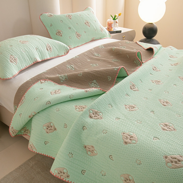 91家纺网 家纺一手货源 找家纺 手艺人2025新款A类宝宝四季全棉提花双面可铺盖床盖榻榻米炕盖炕垫盖毯AC01-AC10 AC06绿