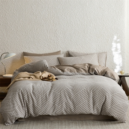 91家纺网 家纺一手货源 找家纺 （总）凯磊家纺 2025新款色织提花双层纱四件套