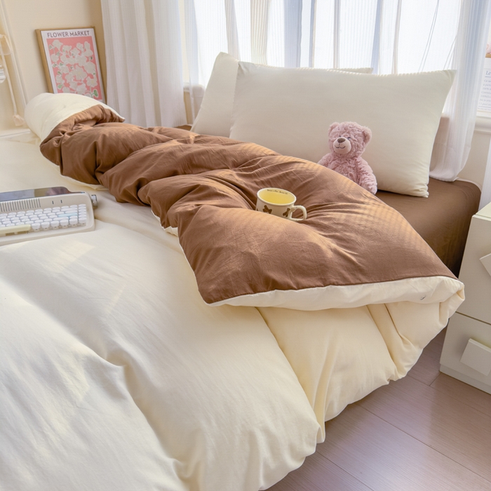 91家纺网 家纺一手货源 找家纺 优佳优品 2024新款亲肤水洗棉纯色四件套莫卡维尼