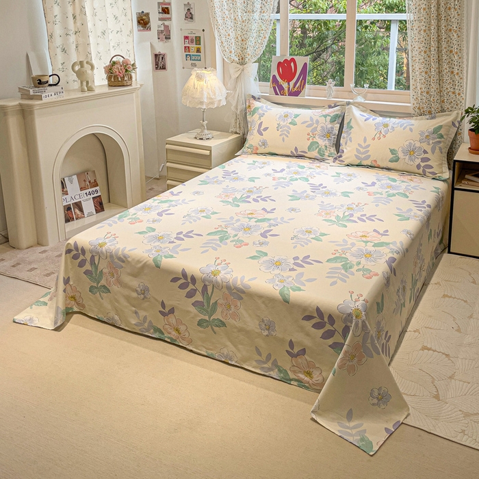 91家纺网 家纺一手货源 找家纺 2025春夏新款全棉花卉系列印花床单 花漾星辰