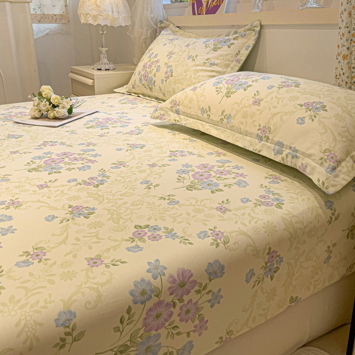 91家纺网 家纺一手货源 找家纺 2025春夏新款全棉花卉系列印花单床笠 岸边花语