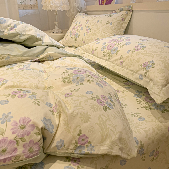 91家纺网 家纺一手货源 找家纺 2025春夏新款全棉花卉系列印花四件套 岸边花语