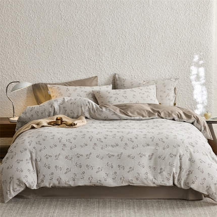 凯磊家纺 2025新款色织提花双层纱四件套 花漾-慕斯咖