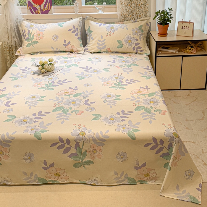 91家纺网 家纺一手货源 找家纺 2025春夏新款全棉花卉系列印花床单 花漾星辰