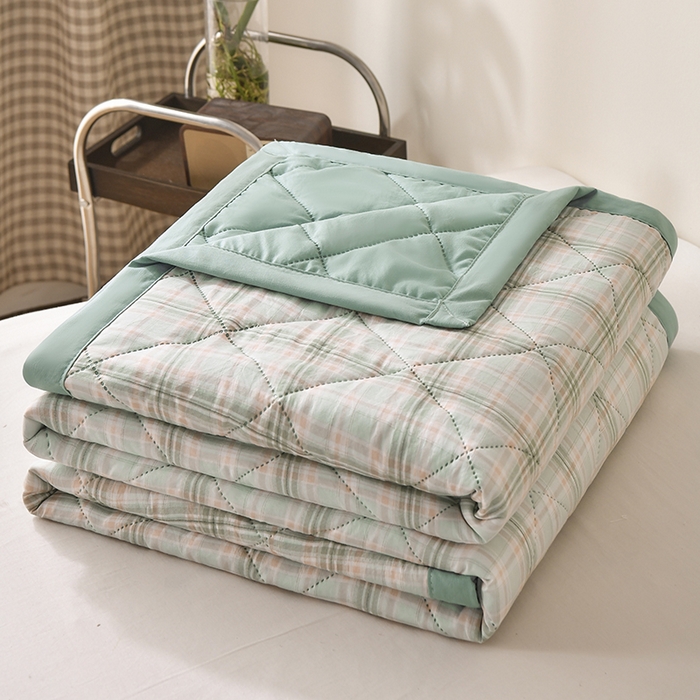 91家纺网 家纺一手货源 找家纺 培童 2025水洗棉夏被夏凉被空调被超声波压花礼品直播引流爆款 炫彩格绿