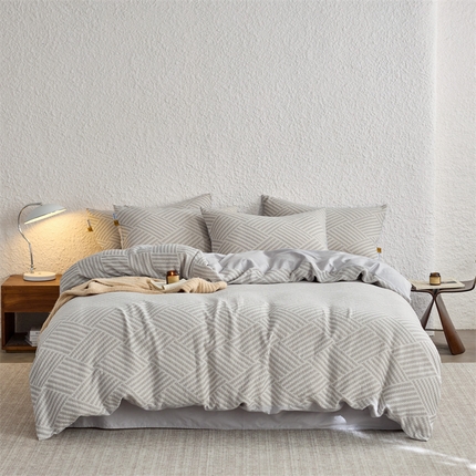 91家纺网 家纺一手货源 找家纺 （总）凯磊家纺 2025新款色织提花双层纱四件套