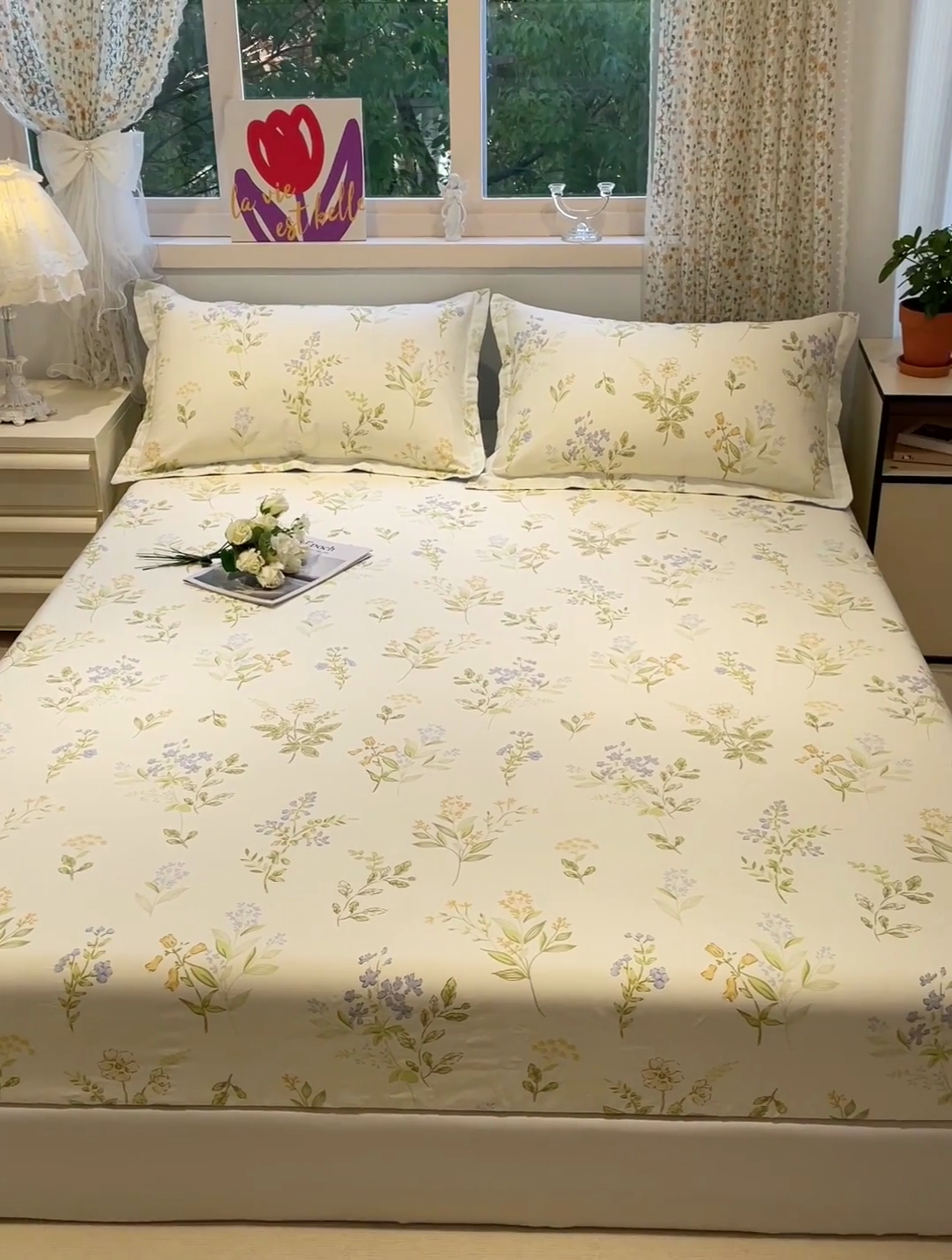 91家纺网 家纺一手货源 找家纺 2025春夏新款全棉花卉系列印花单床笠 沁园春