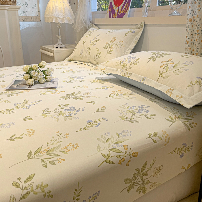 91家纺网 家纺一手货源 找家纺 2025春夏新款全棉花卉系列印花单床笠 沁园春