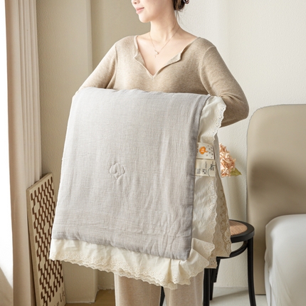 91家纺网 家纺一手货源 找家纺 （总）2025新款全棉双层皱皱沙纯色花边30%大豆夏凉被纯棉夏被被子被芯