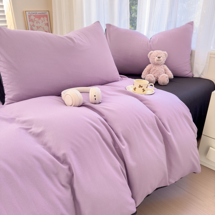 91家纺网 家纺一手货源 找家纺 优佳优品 2024新款亲肤水洗棉纯色四件套紫色星空