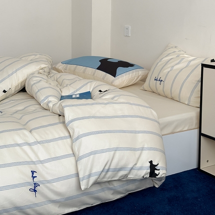 尺素 2025新款全棉印花活性A类纯棉数码四件套 散步的猫-奶白