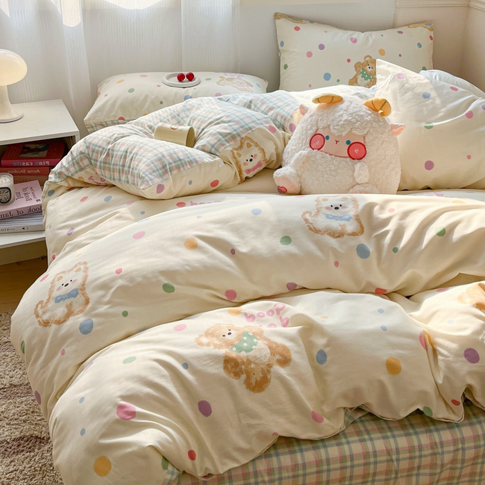 91家纺网 家纺一手货源 找家纺 西引力 2025开春新款全棉印花四件套单被套系列 假日小狗