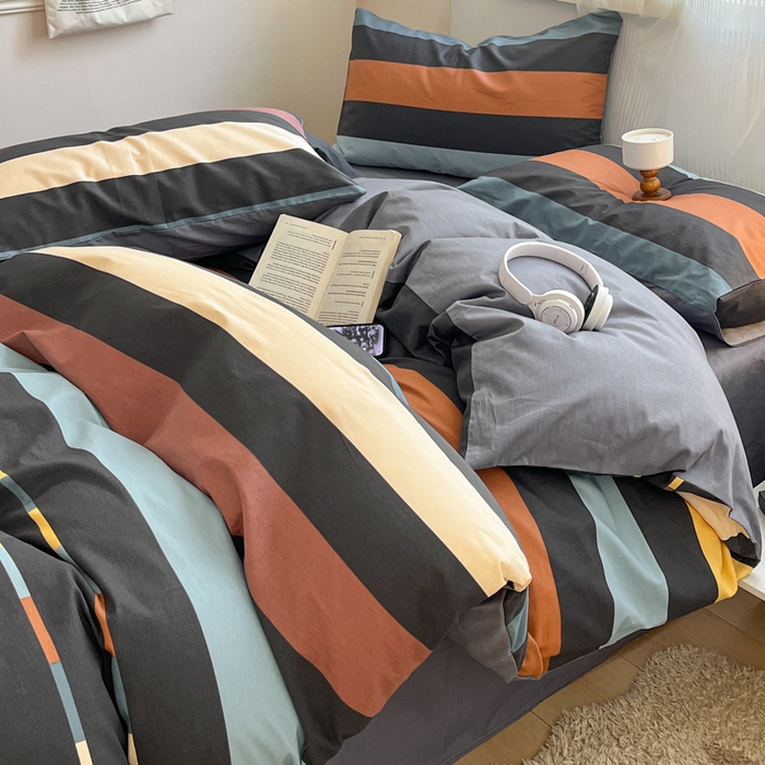 91家纺网 家纺一手货源 找家纺 西引力 2025开春新款全棉印花四件套单被套系列 彩条时尚