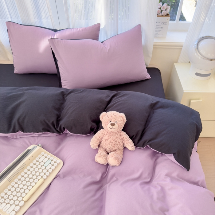 91家纺网 家纺一手货源 找家纺 优佳优品 2024新款亲肤水洗棉纯色四件套紫色星空