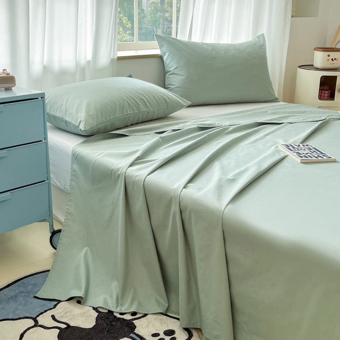 91家纺网 家纺一手货源 找家纺 泽西家纺+V17798841158发大图 2025新款A类全棉13376单品床单 豆绿