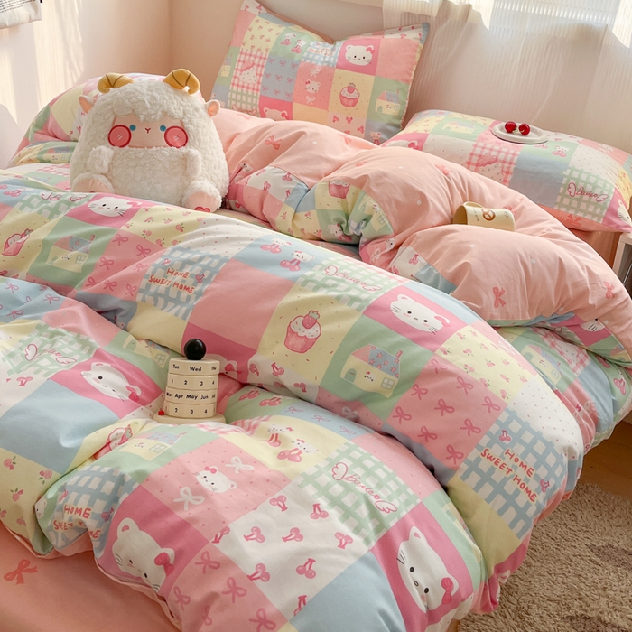 91家纺网 家纺一手货源 找家纺 西引力 2025开春新款全棉印花四件套单被套系列 可爱喵喵