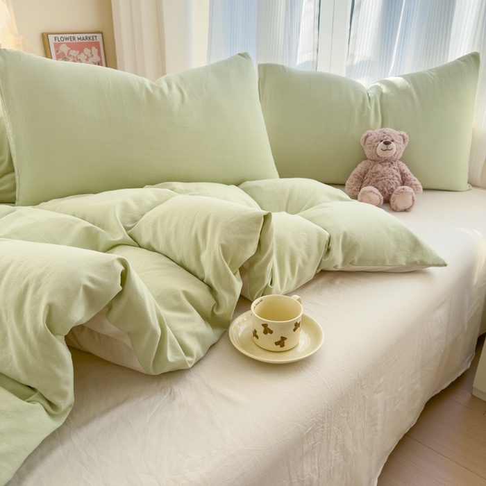 91家纺网 家纺一手货源 找家纺 （总）优佳优品 2024新款亲肤水洗棉纯色四件套