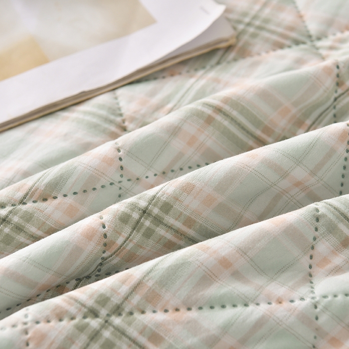 91家纺网 家纺一手货源 找家纺 培童 2025水洗棉夏被夏凉被空调被超声波压花礼品直播引流爆款 炫彩格绿