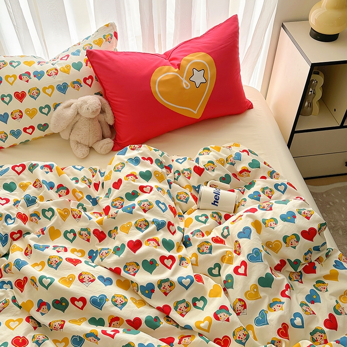 91家纺网 家纺一手货源 找家纺 春光里 2025新款水洗棉印花系列四件套 心跳歌谣