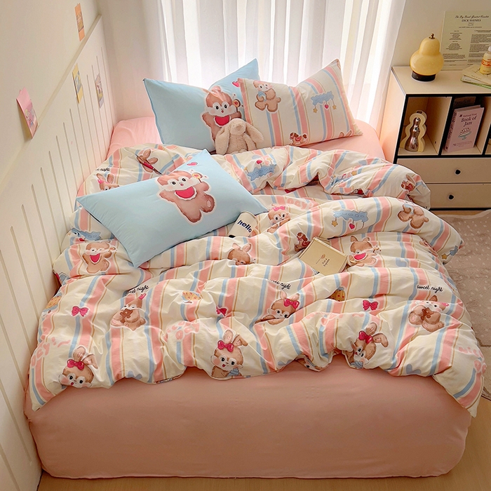 91家纺网 家纺一手货源 找家纺 春光里 2025新款水洗棉印花系列四件套 小兔软团