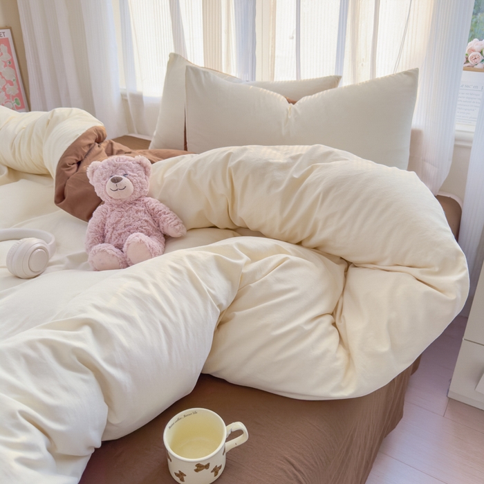 91家纺网 家纺一手货源 找家纺 优佳优品 2024新款亲肤水洗棉纯色四件套莫卡维尼