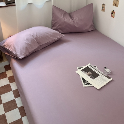 91家纺网 家纺一手货源 找家纺 2025新款40长绒棉ins美拉德色系纯色全棉单品四件套床笠四件套系列--单床单 雪青色