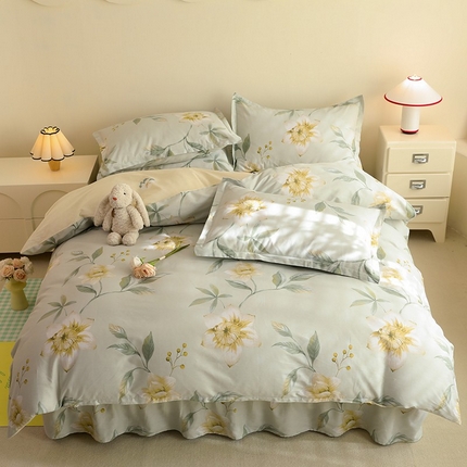 91家纺网 家纺一手货源 找家纺 八十八家纺 2025新款全棉12868床裙款四件套浅韵