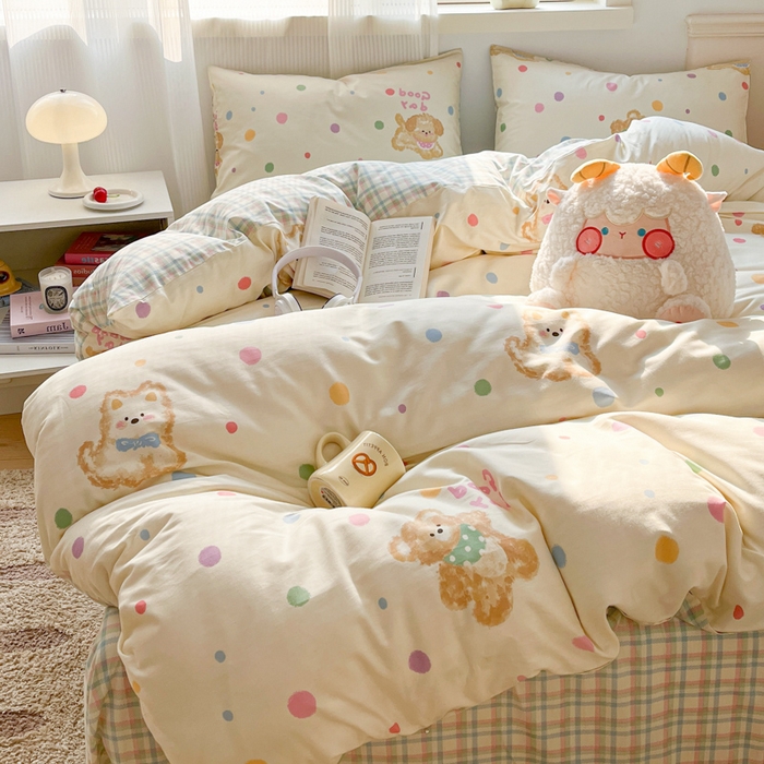 91家纺网 家纺一手货源 找家纺 西引力 2025开春新款全棉印花四件套单被套系列 假日小狗