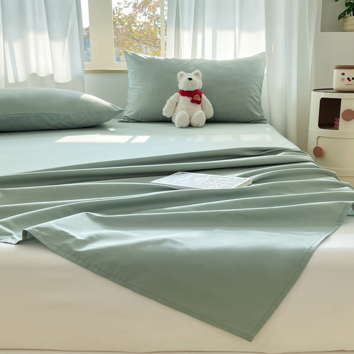 91家纺网 家纺一手货源 找家纺 泽西家纺+V17798841158发大图 2025新款A类全棉13376单品床单 豆绿