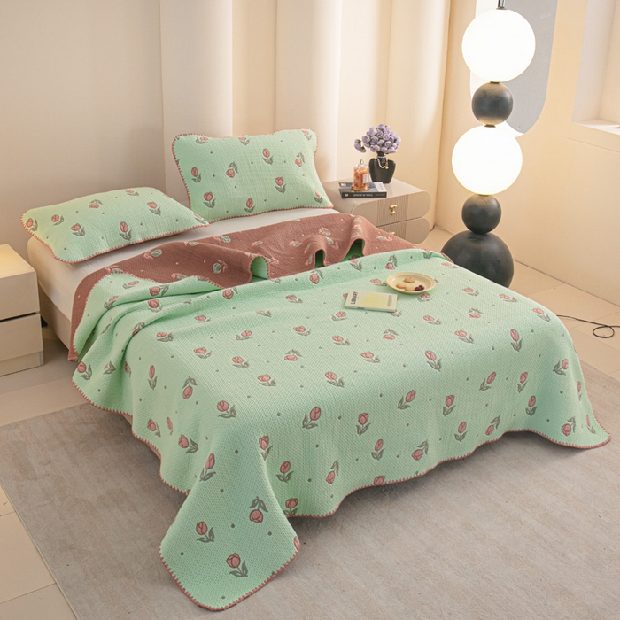 91家纺网 家纺一手货源 找家纺 手艺人2025新款A类宝宝四季全棉提花双面可铺盖床盖榻榻米炕盖炕垫盖毯AC01-AC10 AC01绿