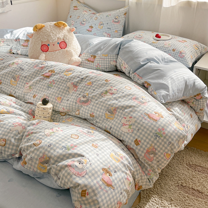 91家纺网 家纺一手货源 找家纺 西引力 2025开春新款全棉印花四件套单被套系列 狗狗派对