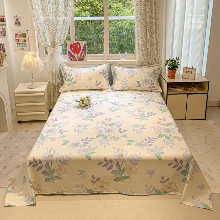 91家纺网 家纺一手货源 找家纺 2025春夏新款全棉花卉系列印花床单 花漾星辰