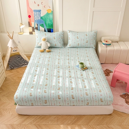 温眠 2025新款A类亲肤水洗棉可爱卡通印花床笠 许愿小熊
