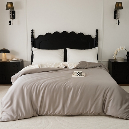 EH家居 2025春夏天丝纯色单被套 可可糖咖+月牙白