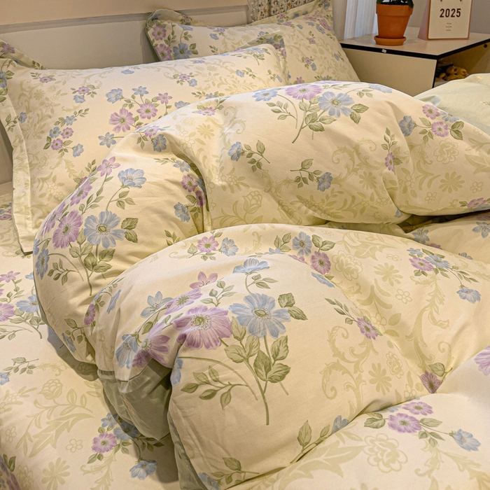 91家纺网 家纺一手货源 找家纺 2025春夏新款全棉花卉系列印花四件套 岸边花语