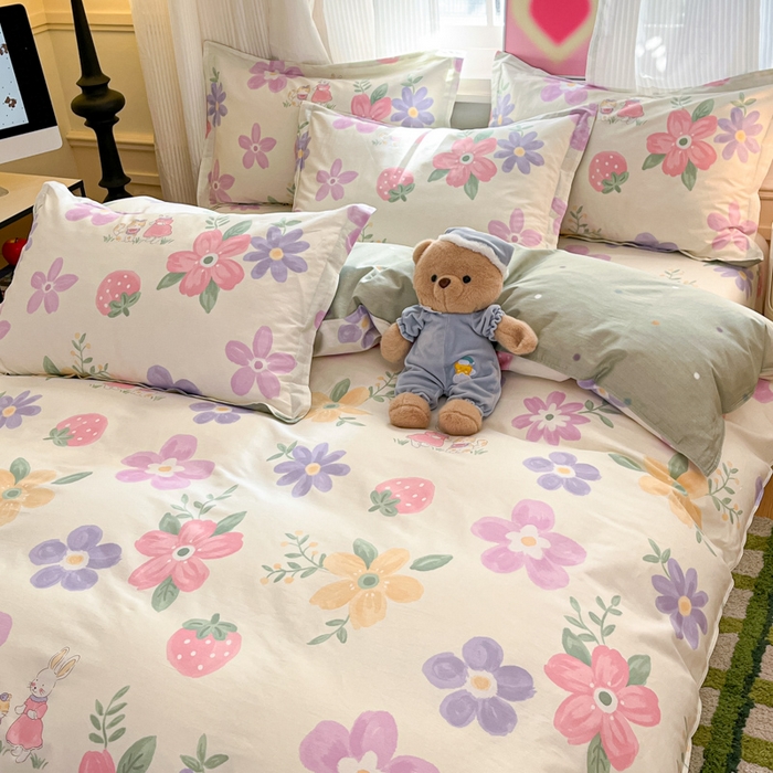 91家纺网 家纺一手货源 找家纺 2025新款全棉印花小清新单品系列-四件套（提供买家秀） 斑彩花园