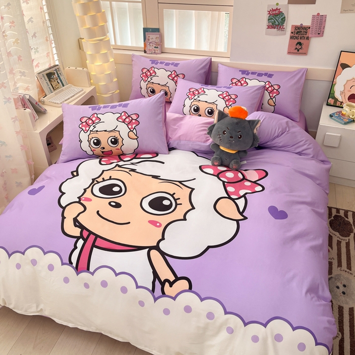 91家纺网 家纺一手货源 找家纺 金爱家 2025新款纯棉数码印花系列四件套 美羊羊公主